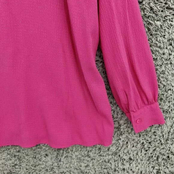 Belle Kim Gravel Womens Gauzy Preppy Lightweight Top L Hot Pink Textured VNeck - Picture 15 of 16